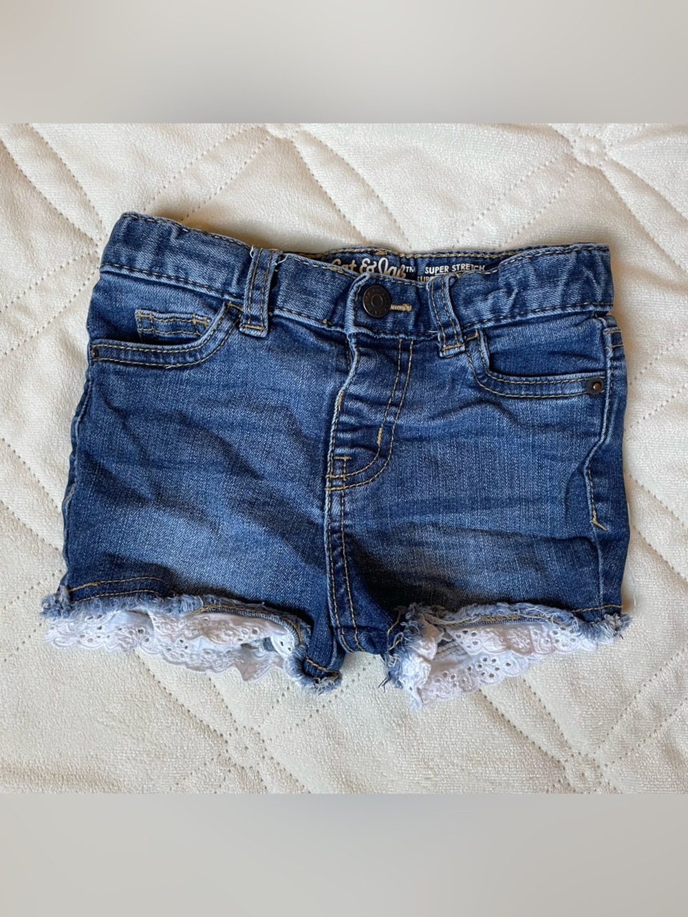 Toddler Girls' Dark Blue Denim Lace-Trim Shorts